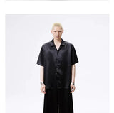 Cuban Collar Short Sleeve Satin Shirt