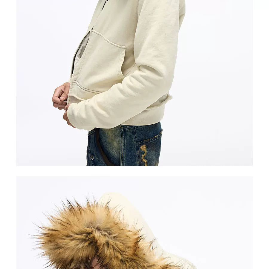 Men's Vintage Detachable Fur Hooded Jacket