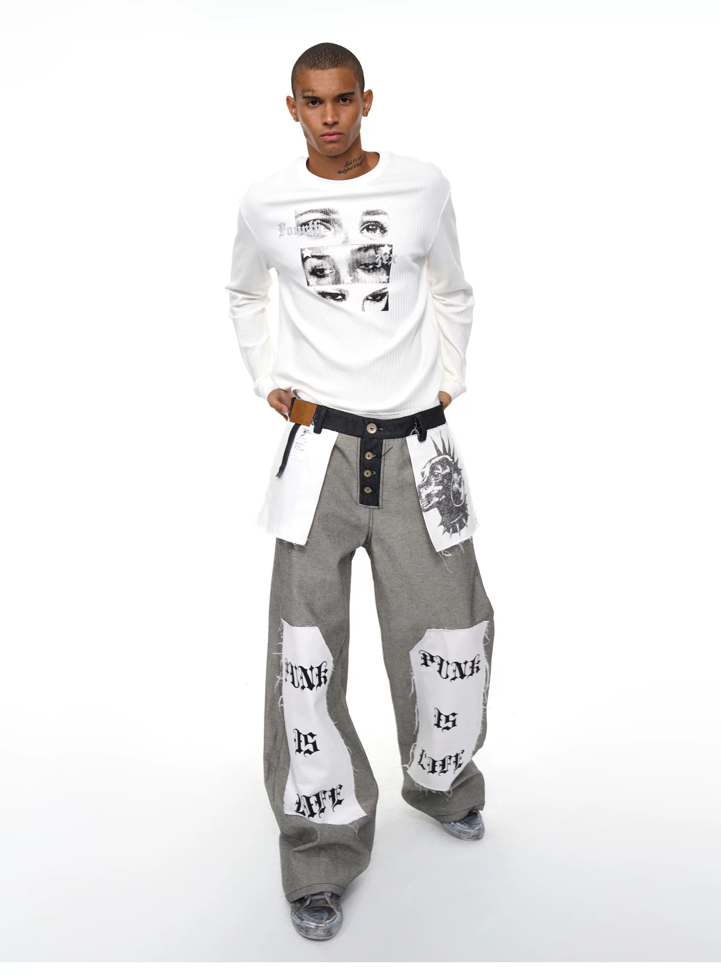Men's Raw Printed Wide Leg Jeans