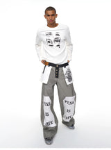 Men's Raw Printed Wide Leg Jeans