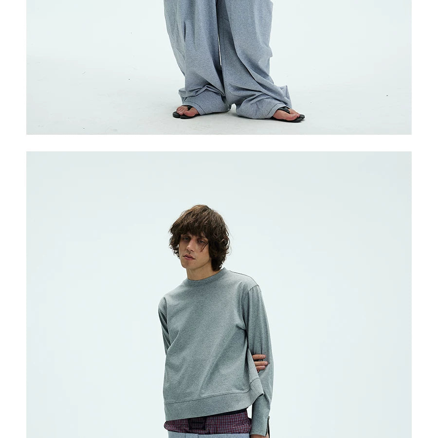 Two-tone Asymmetrical Pleated Baggy Sweatpants