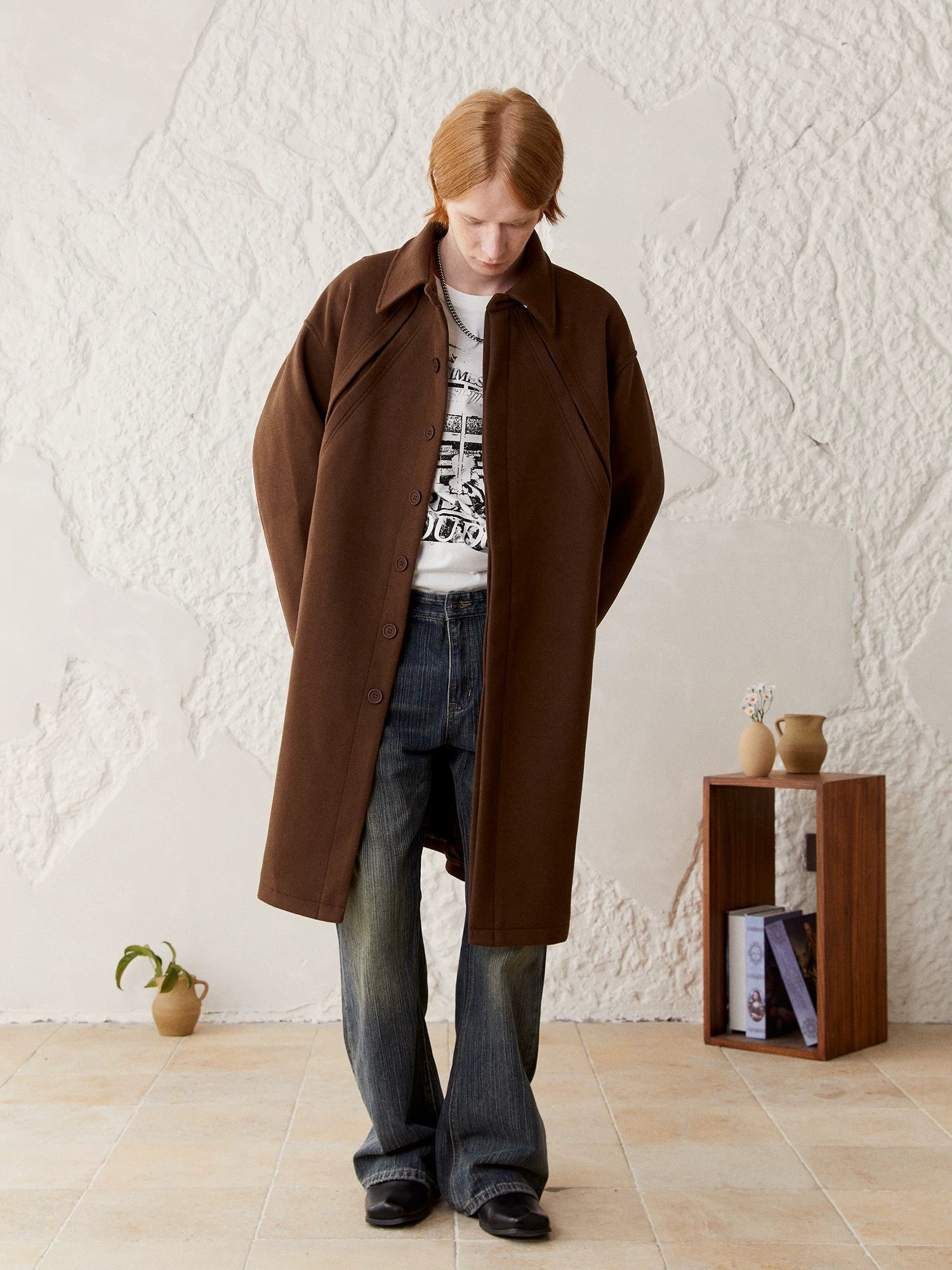 Men's Loose Long Collared Wool Coat