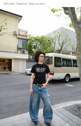 Wide Leg Cuffed Washed Jeans