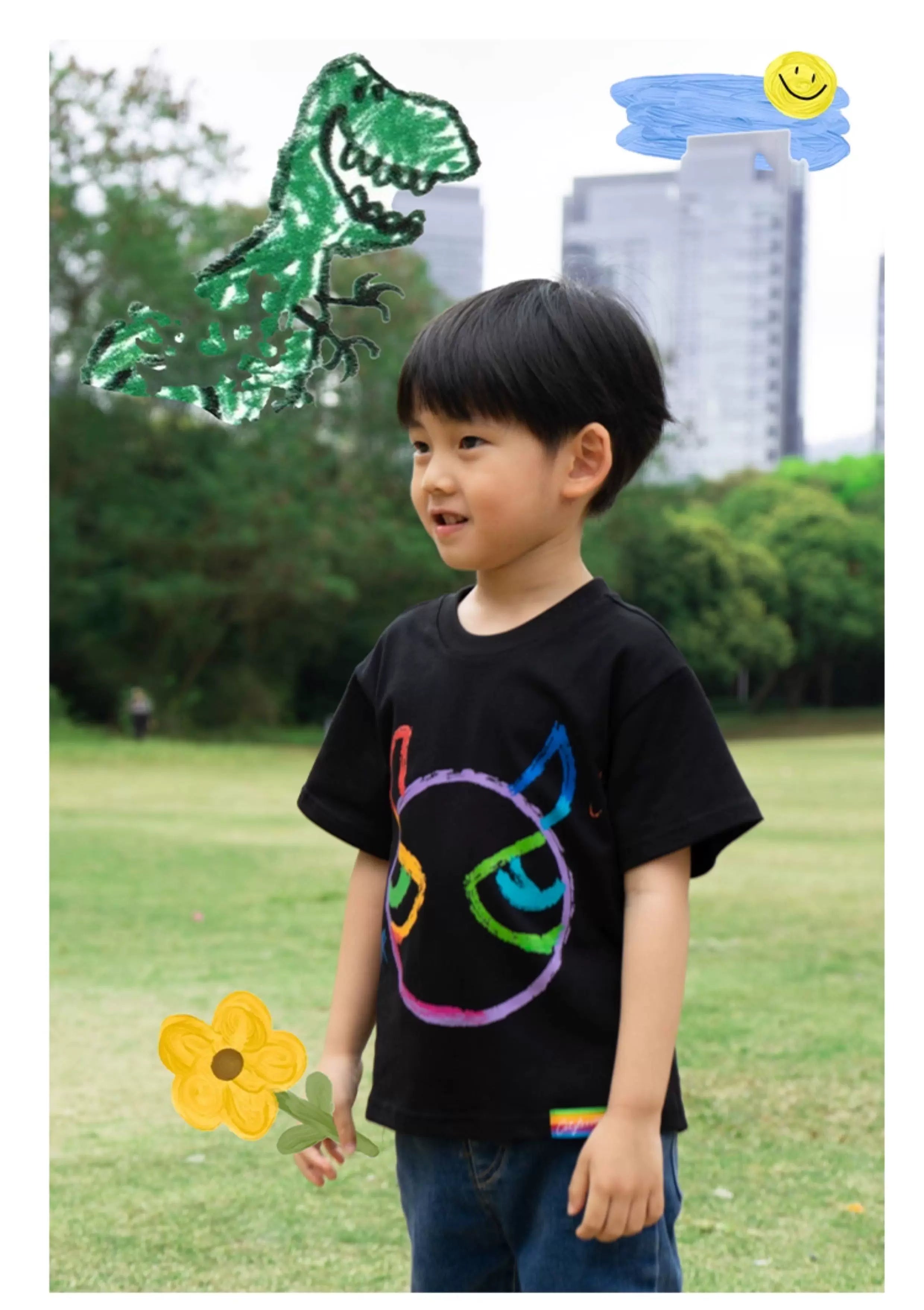 Black Graffiti Devil Wings Cotton Tees