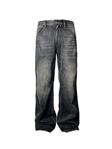 Heavy Wash Lightning Crack Flare Jeans