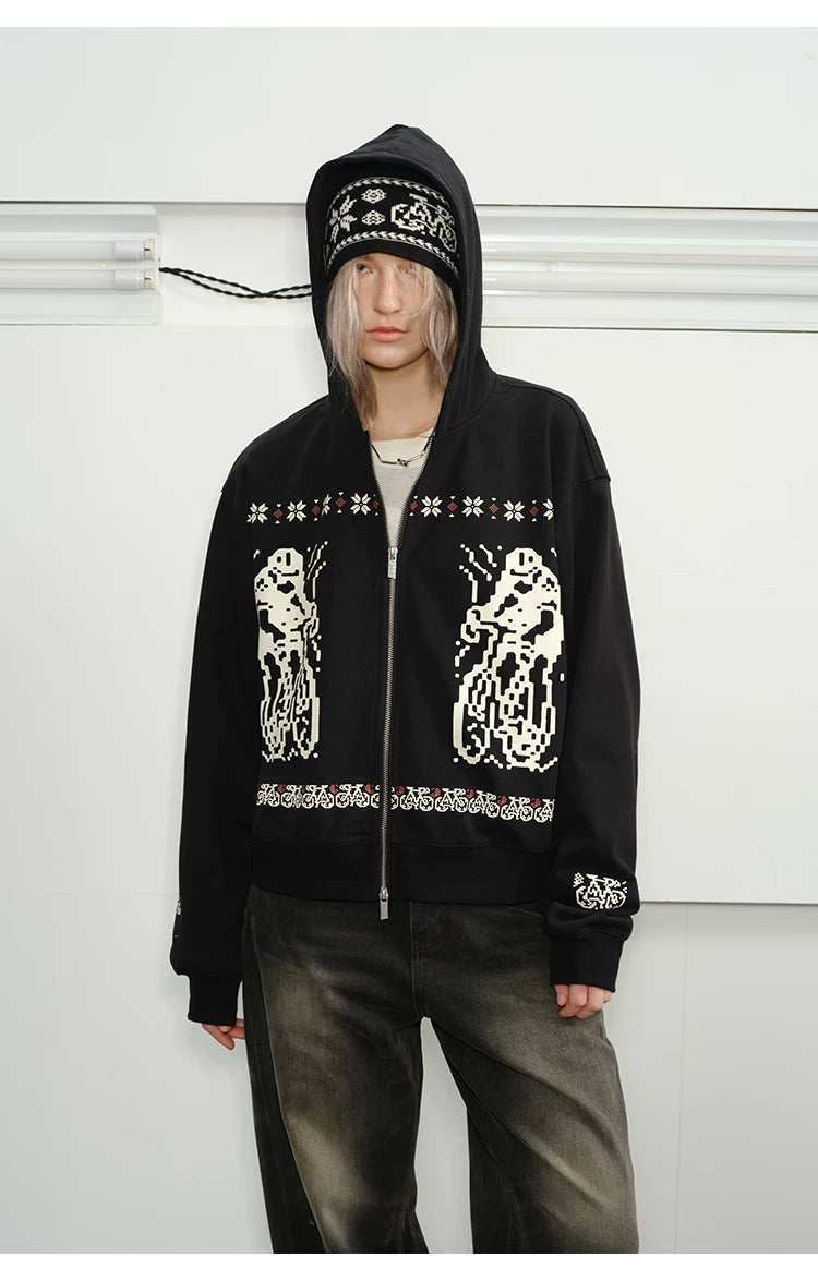 Fair Isle Print Zip Hoodie