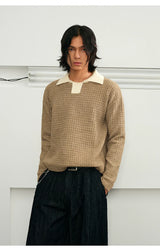 Color Block Collar Waffle Knit Sweater