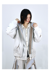 Stripe Patchwork Washed Zip Hoodie