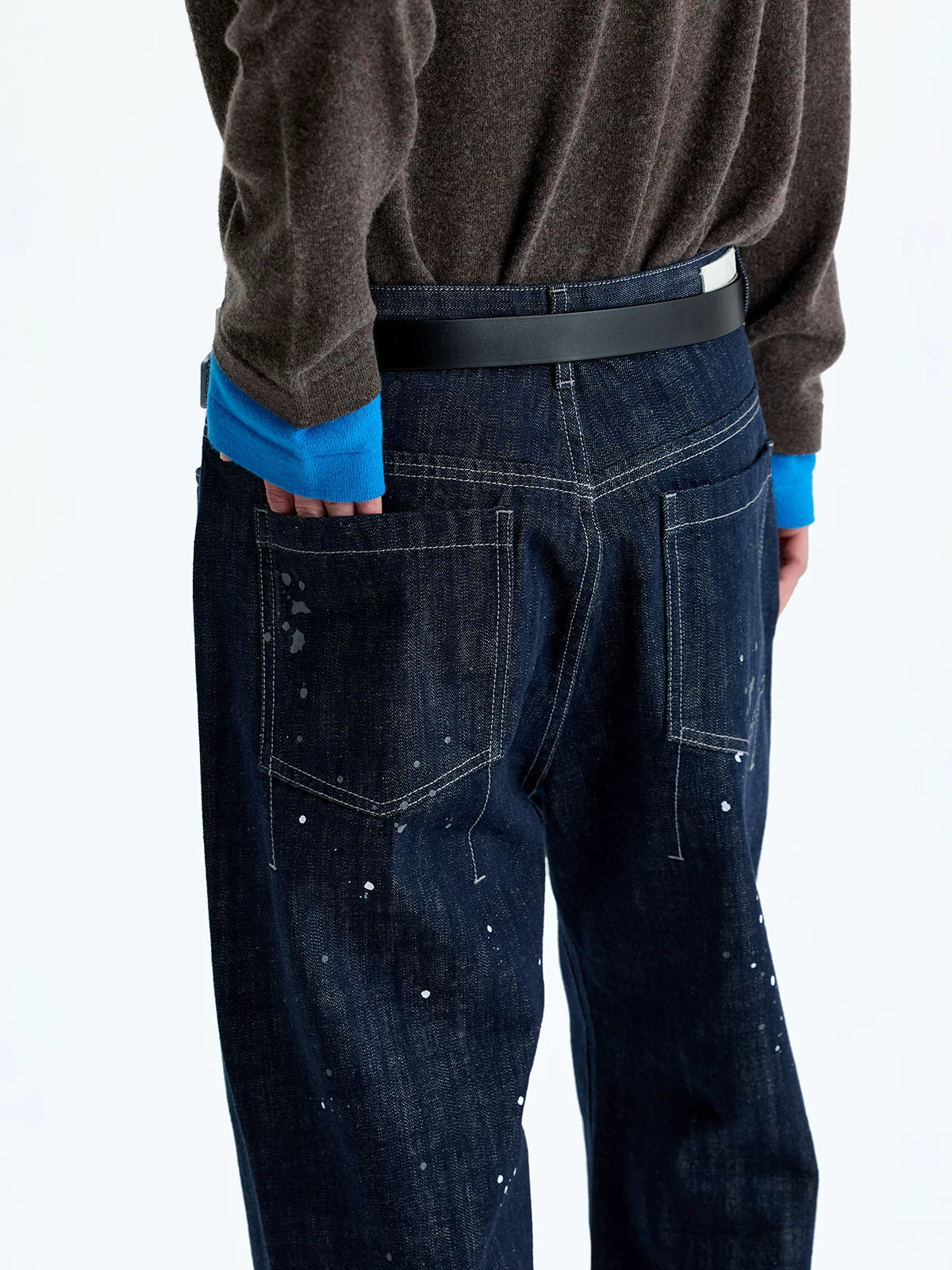 Hand Splashed Washed Straight Cropped Jeans