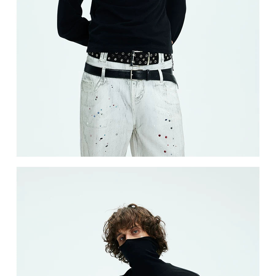 Two-color Fitted Long-sleeve Turtleneck Tee