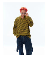 Men's Long Sleeve Striped Cotton Polo