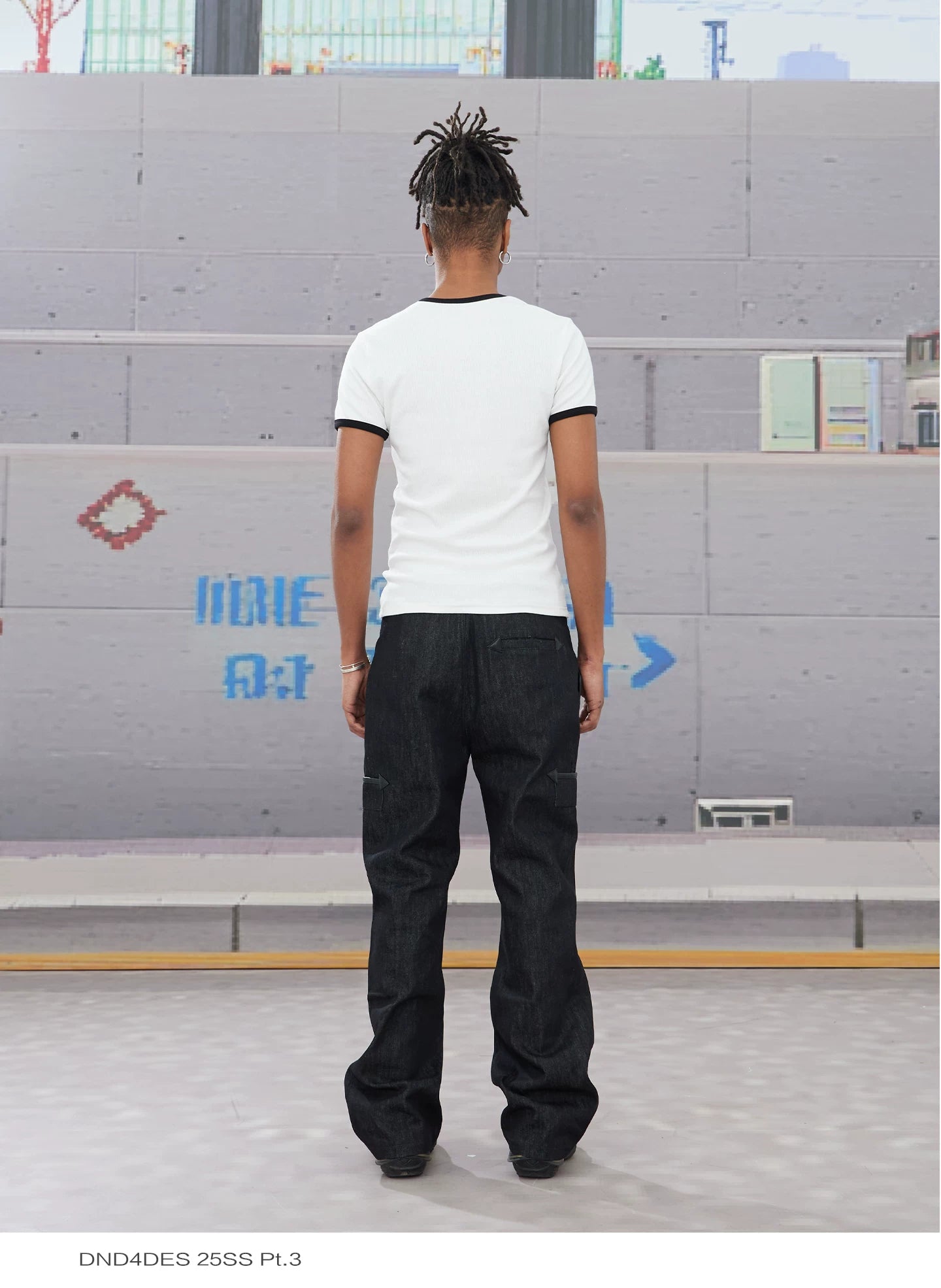 Double Zip Leather Patch Flared Jeans