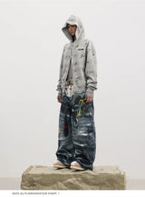 Double Waistband 3D Printed Baggy Jeans