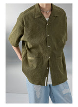 Bark Textured Cuban Collar Casual Shirt