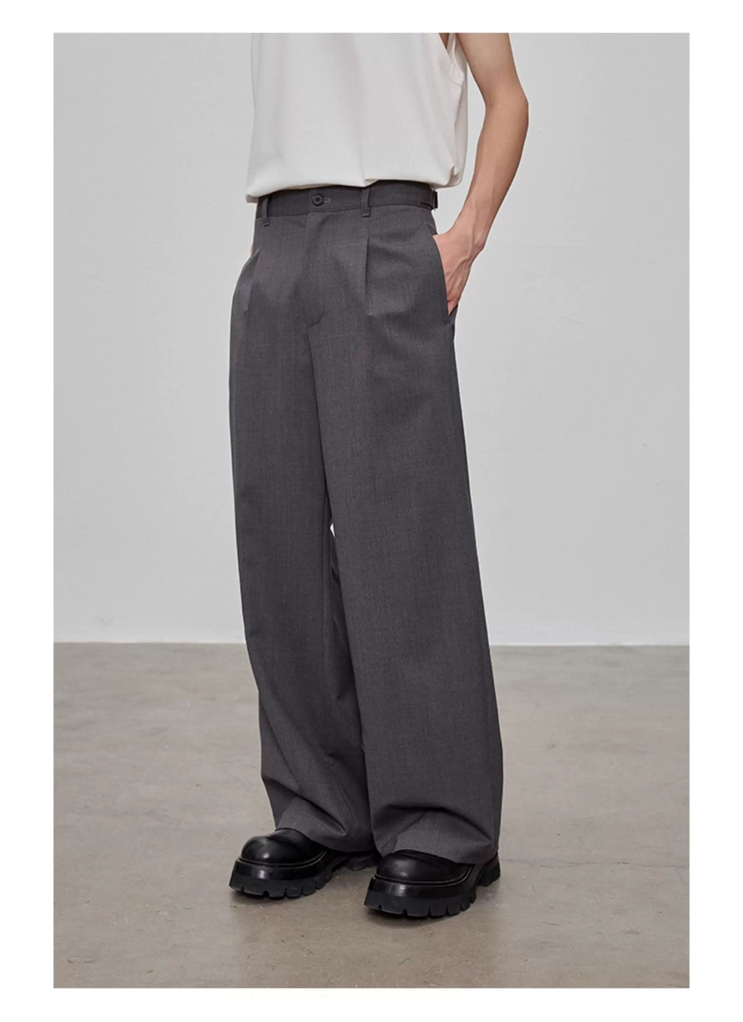 Adjustable Waist Wool Blend Dress Pants
