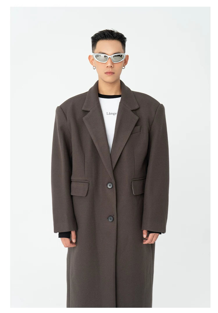 Men's Long Woolen Shoulder-padded Coat