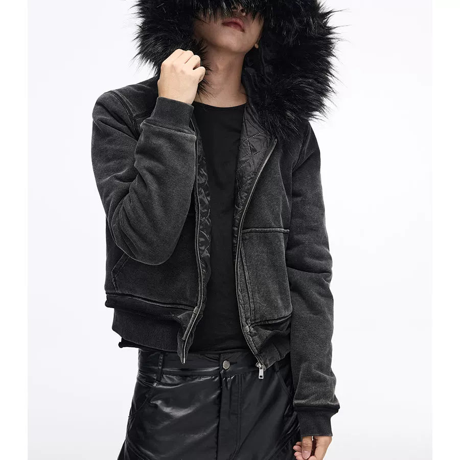 Men's Vintage Detachable Fur Hooded Jacket