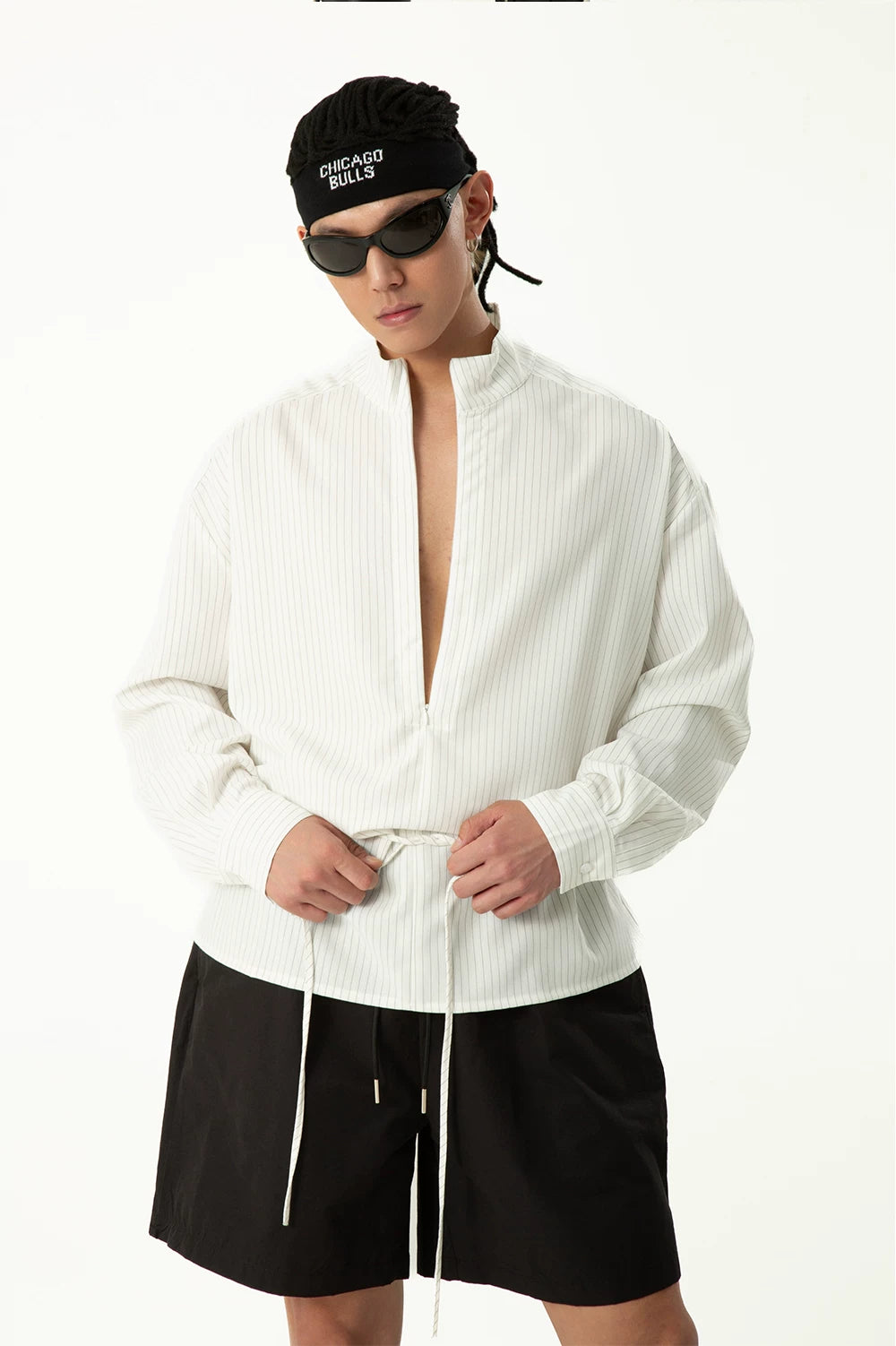 Men's White Striped Long Sleeve Shirt