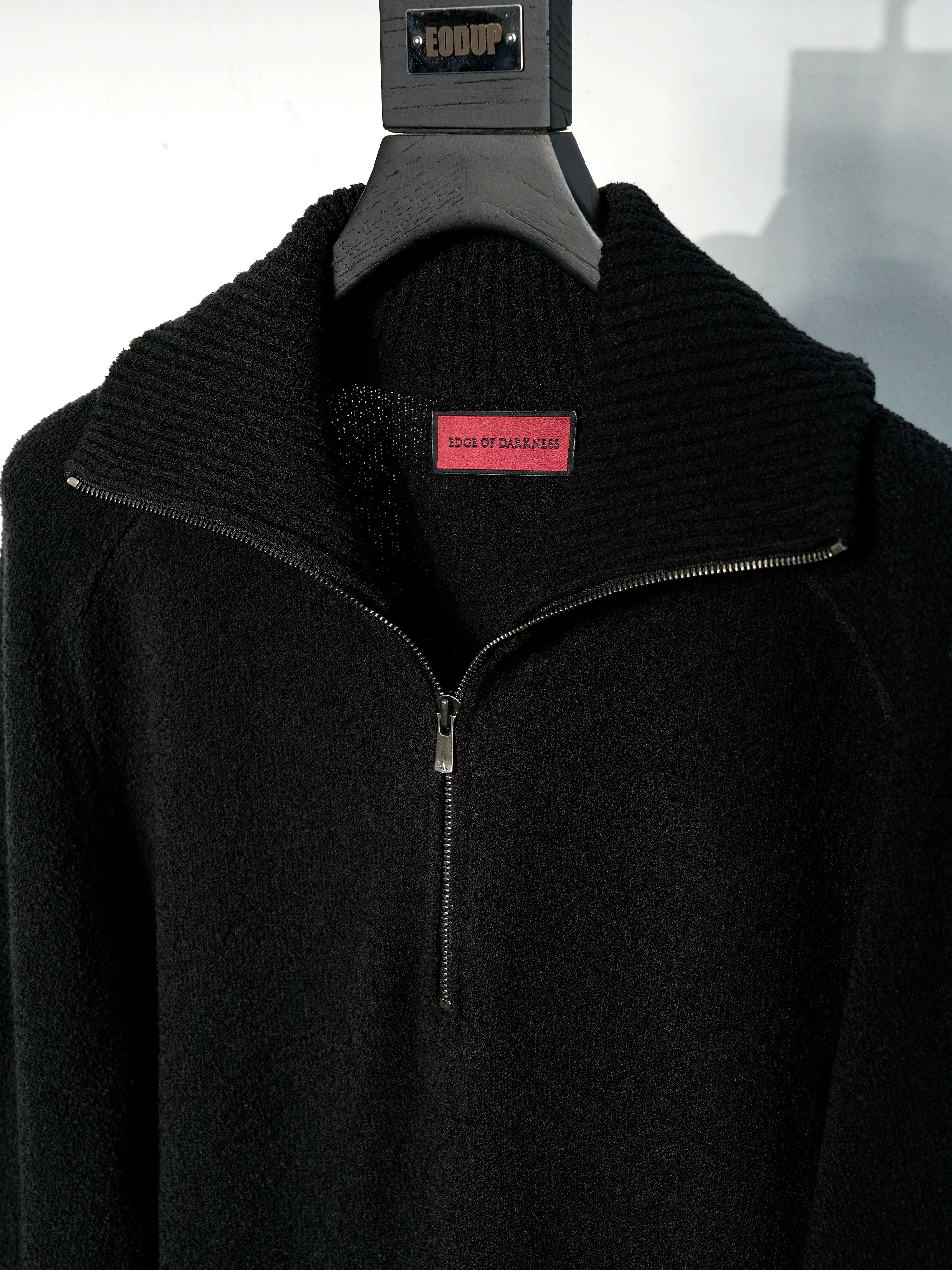 Ribbed Knit Half-Zip Long Sleeve Top