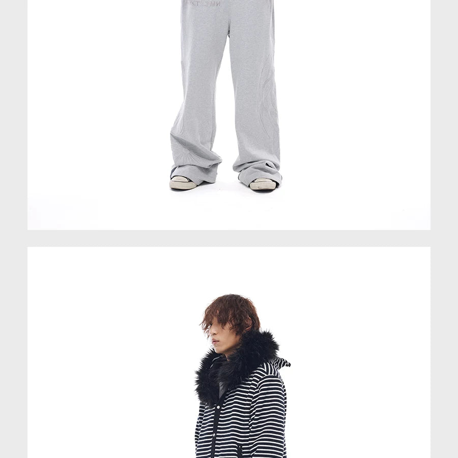 Men's Striped Fur Collar Hoodie