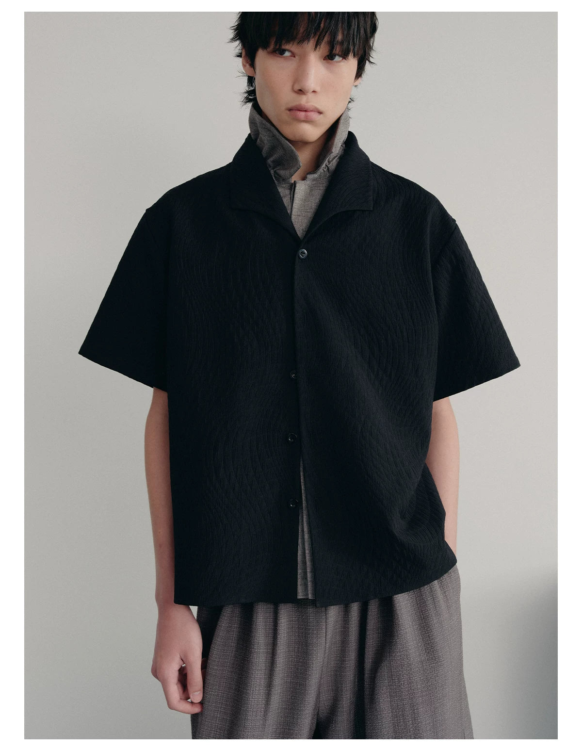 Seagull Collar Leaf Jacquard Shirt