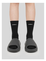 Black Embroidered Brushed Long Socks