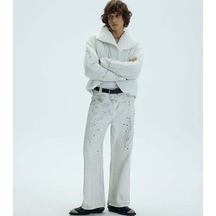 Two-Tone Single-Button Split Turtleneck Down Coat