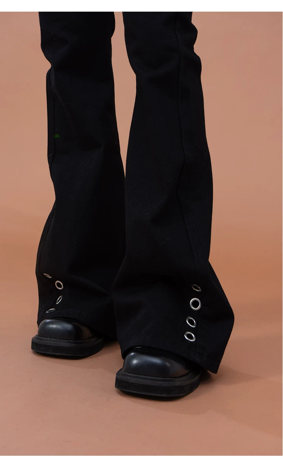 Men's Black Metal Ring Flare Jeans