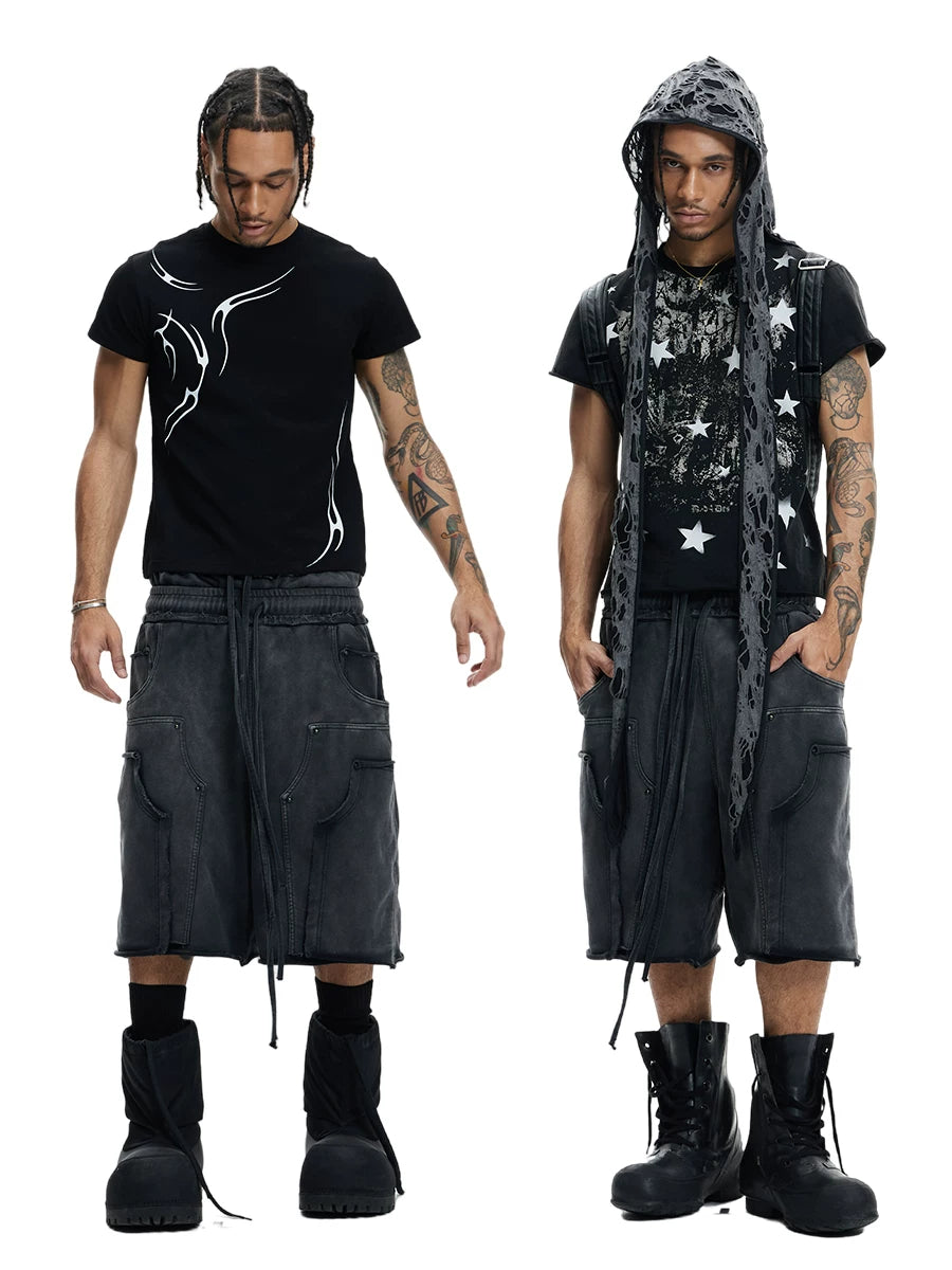 Loose Double Waistband Vintage Cotton Shorts