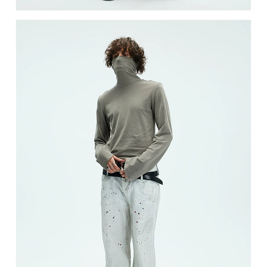 Two-color Fitted Long-sleeve Turtleneck Tee