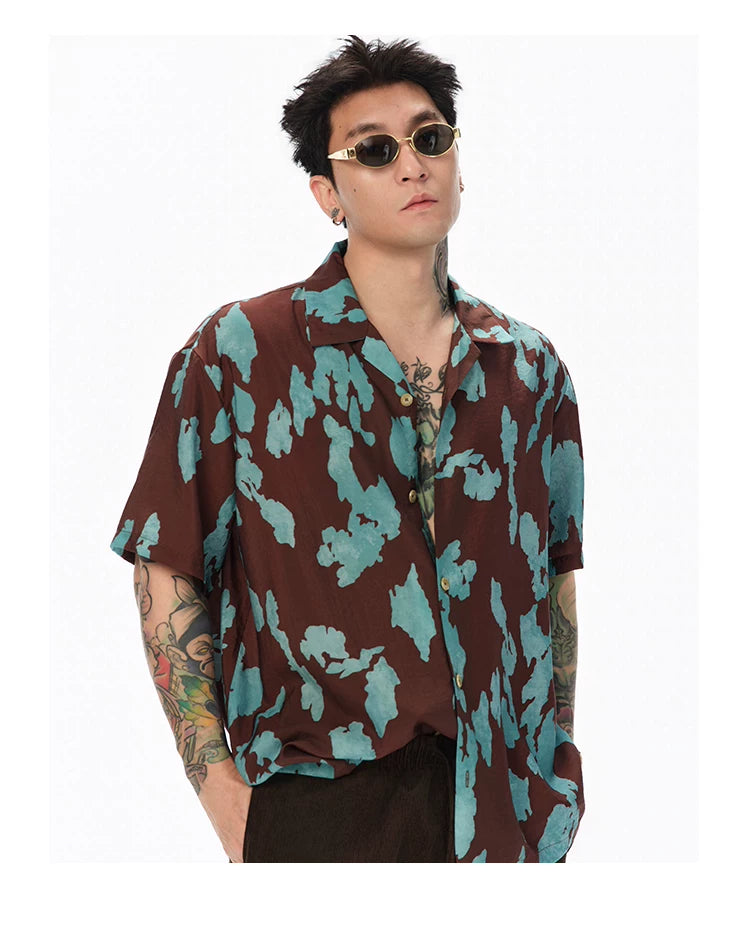 Turquoise Marbled Camp Collar Aloha Shirt