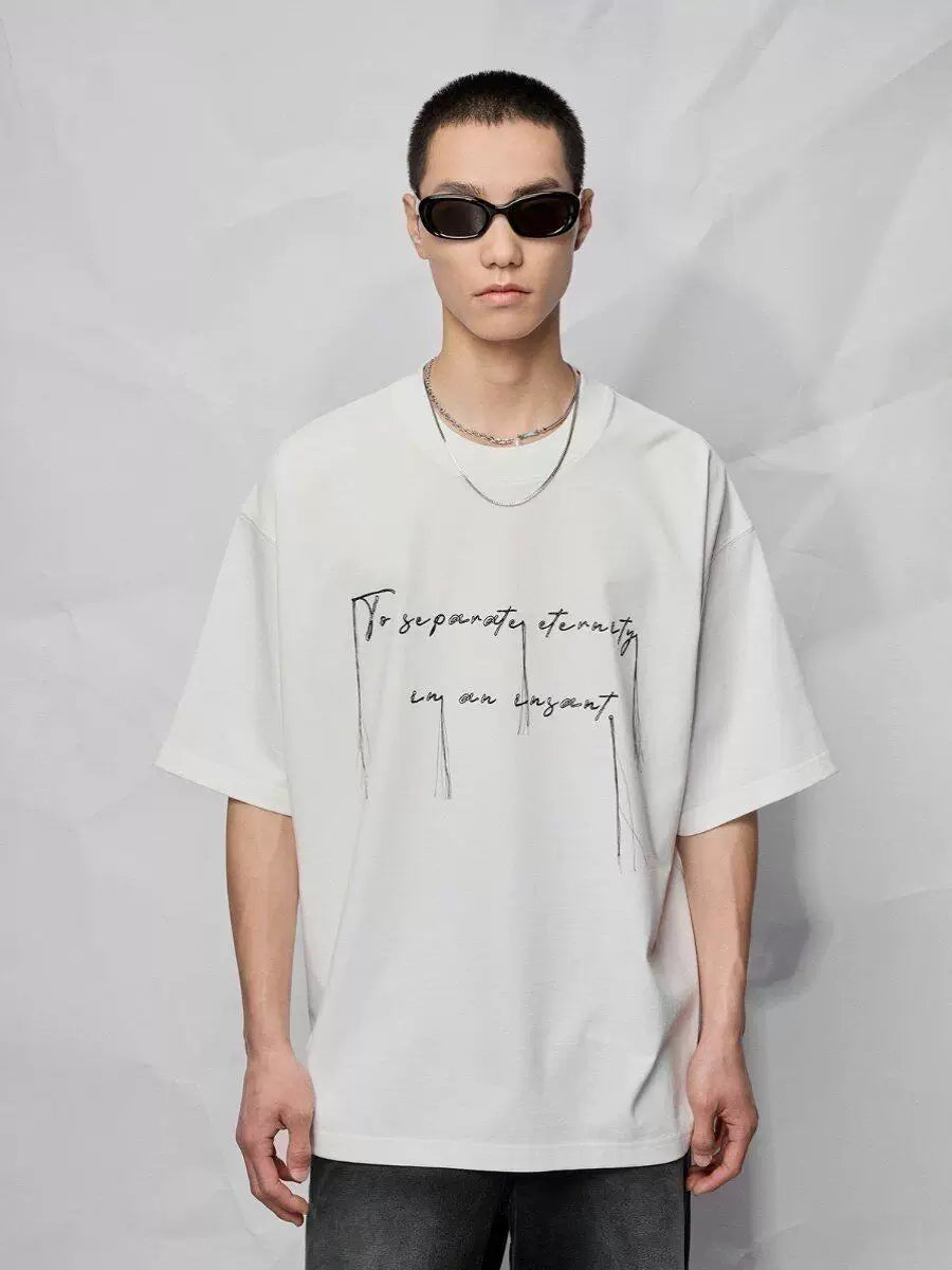 Cotton Blend Embroidered Fringe Tee