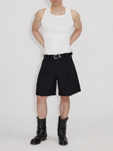 Asymmetric Placket Wool Feel Bermuda Shorts