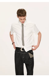 Striped And Houndstooth Short-Sleeved White Shirt