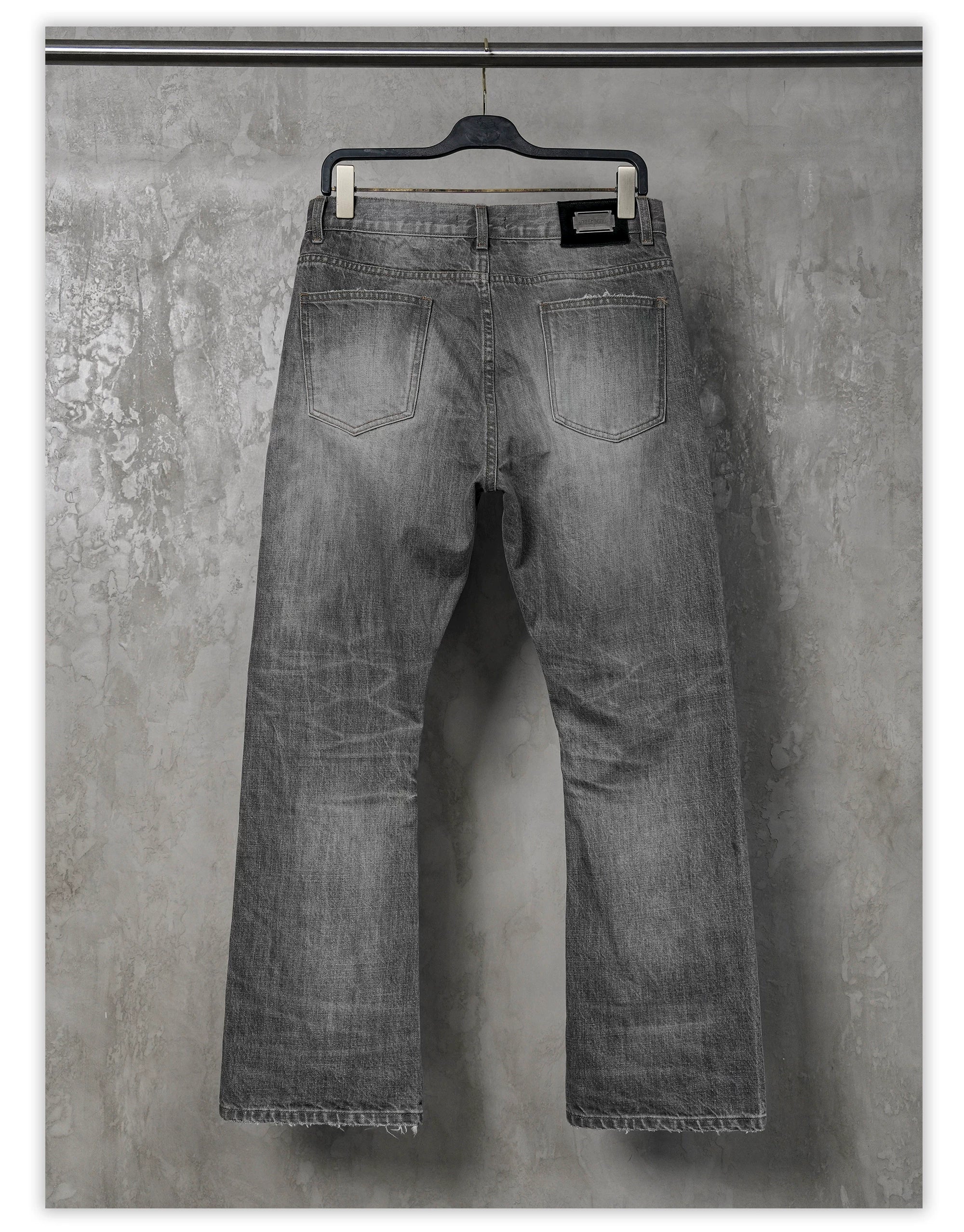 Cream Gray Washed Straight Leg Jeans
