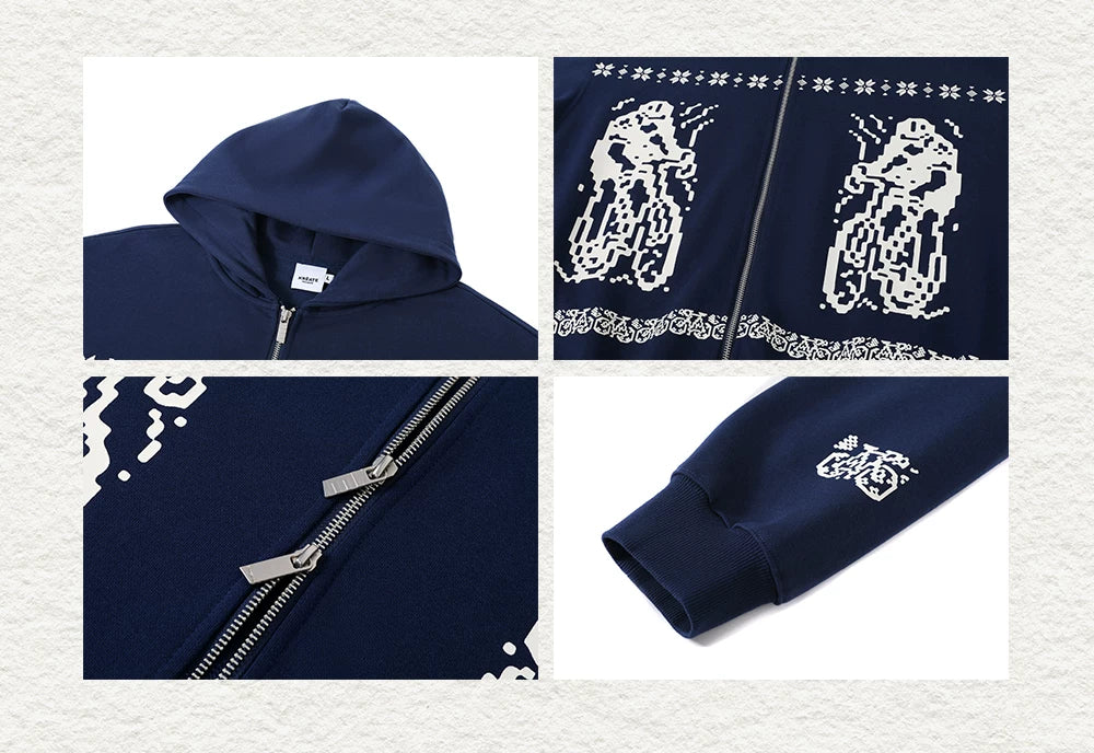 Fair Isle Print Zip Hoodie