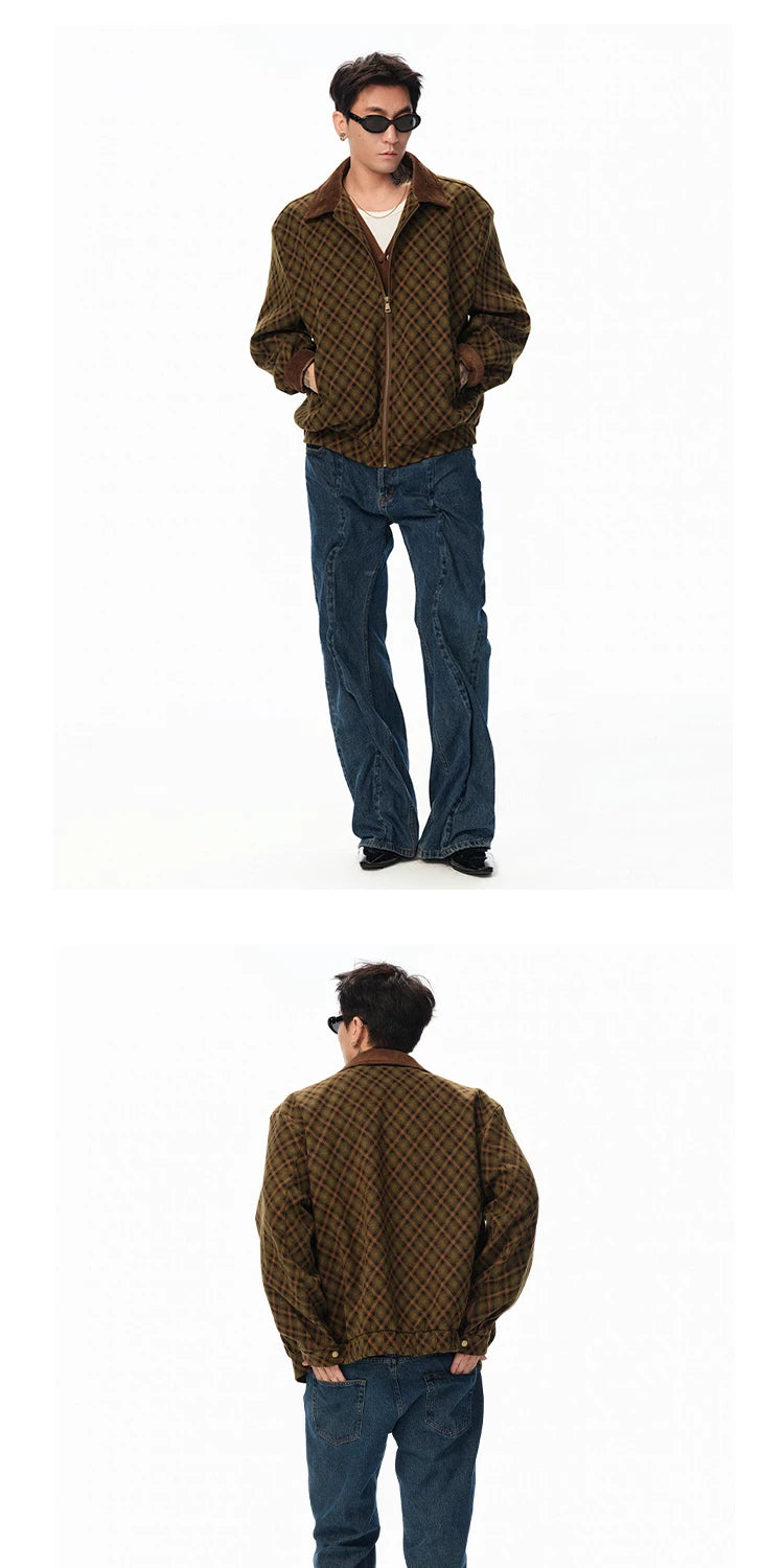 Patchwork Collar Plaid Coat