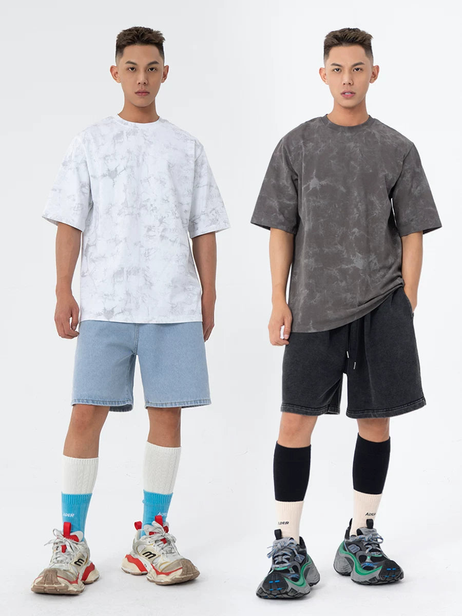 Men's Loose Gray Tie-Dye Print Tees