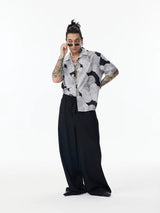Sketch Print Hawaiian Cuban Collar Shirt