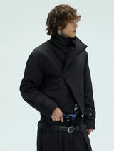 Two-Tone Single-Button Split Turtleneck Down Coat