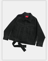 Oversized Raglan Suede Ribbon Jacket
