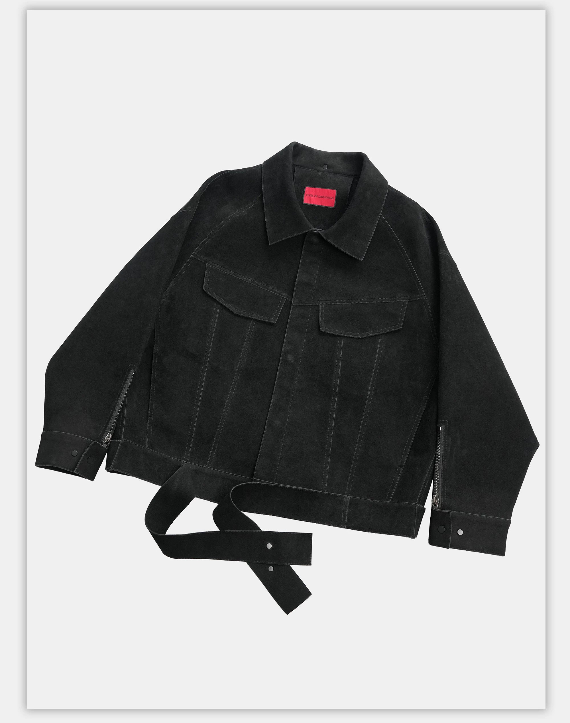 Oversized Raglan Suede Ribbon Jacket
