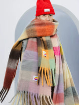 Fringed Rainbow Plaid Faux Cashmere Scarf