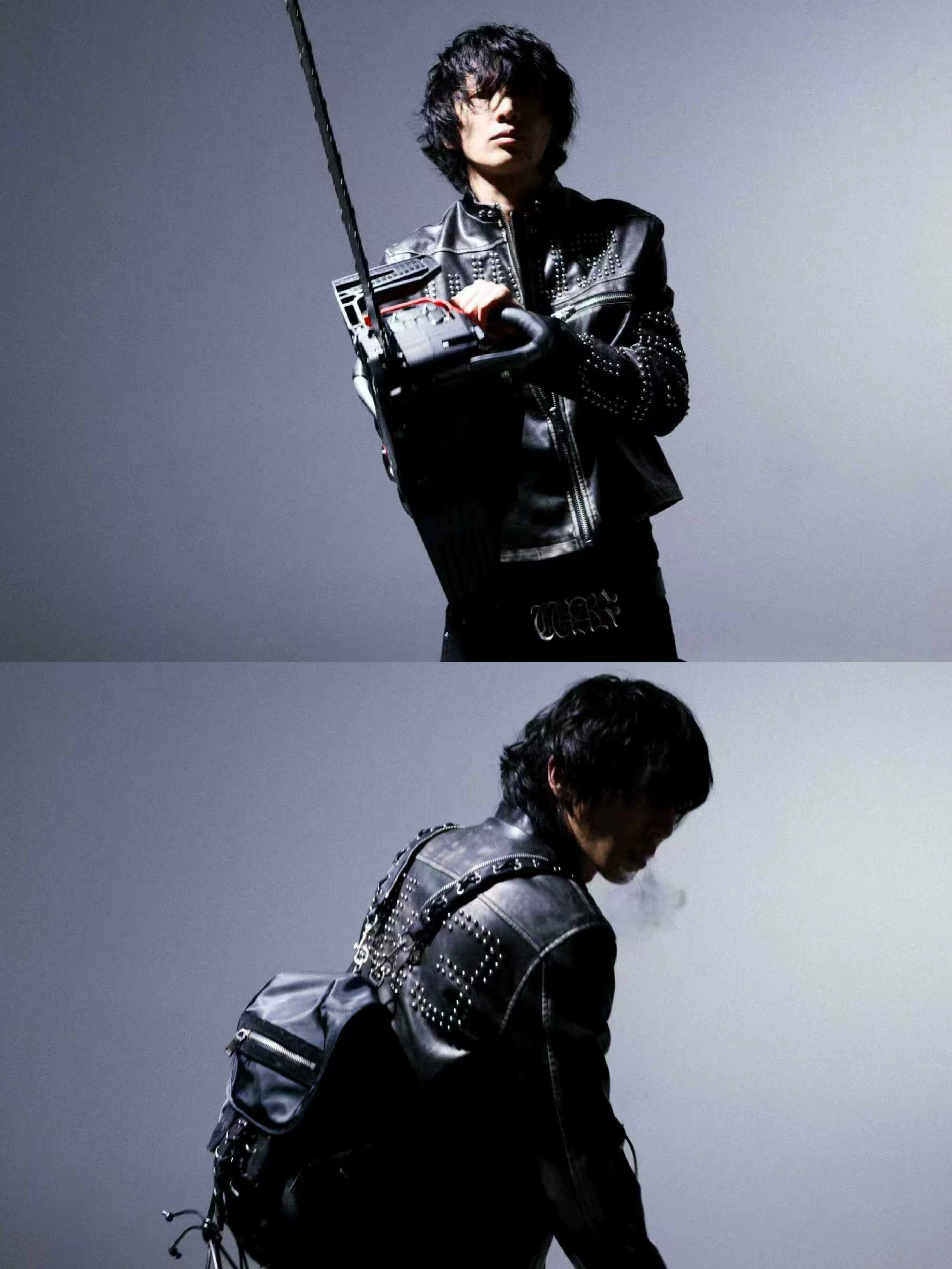 Black Distressed Riveted Fleece Shearling Jacket