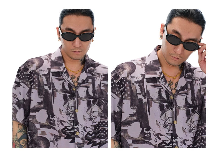 Lavender Graffiti Cuban Collar Hawaiian Shirt