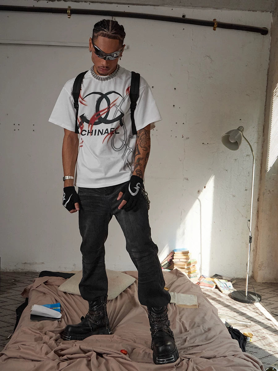 Vintage Parody Print Cropped Crew Tee
