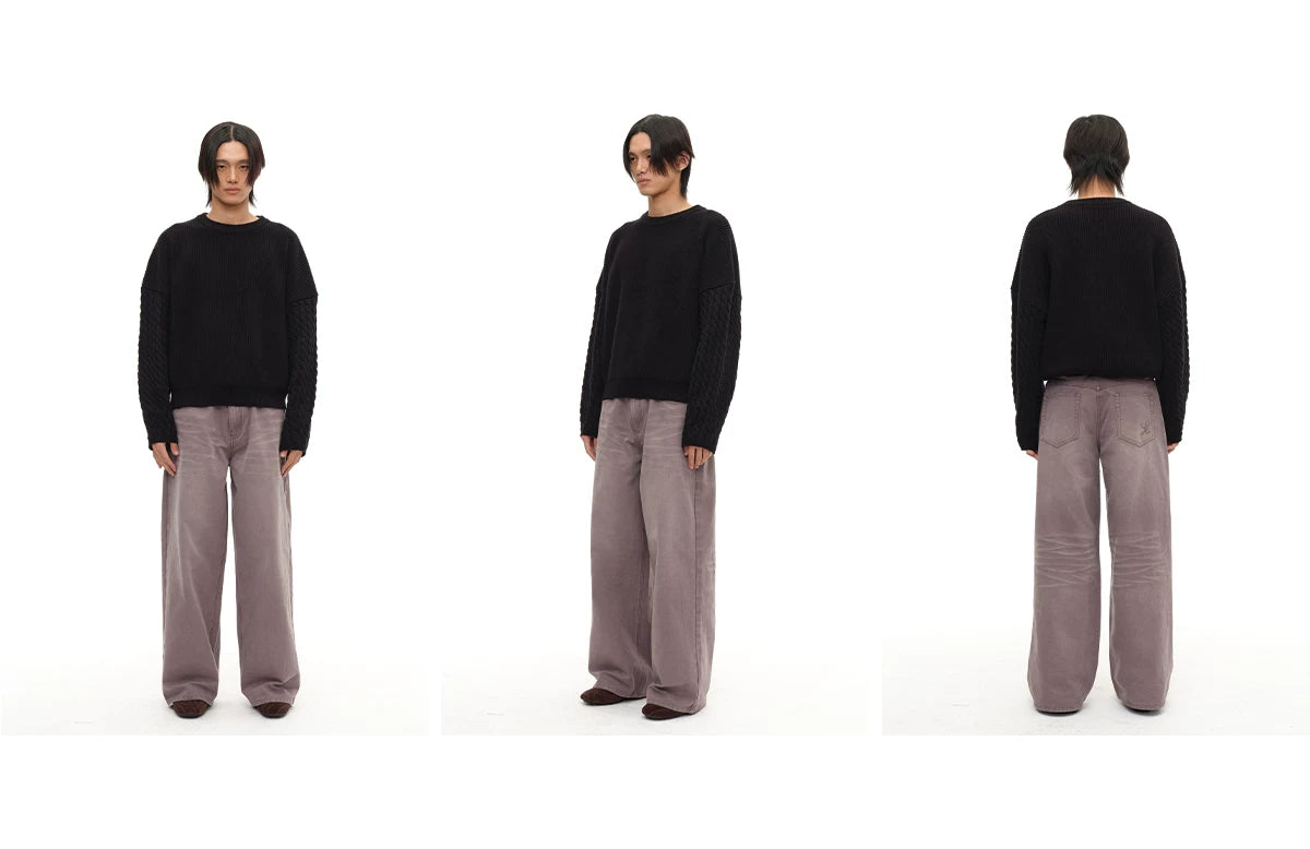 Cable Knit Cotton Drop Shoulder Sweater