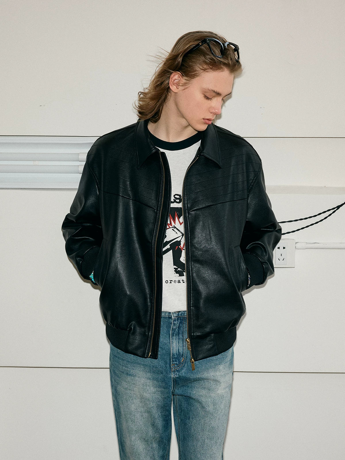 Vintage Matte Drop Shoulder PU Jacket