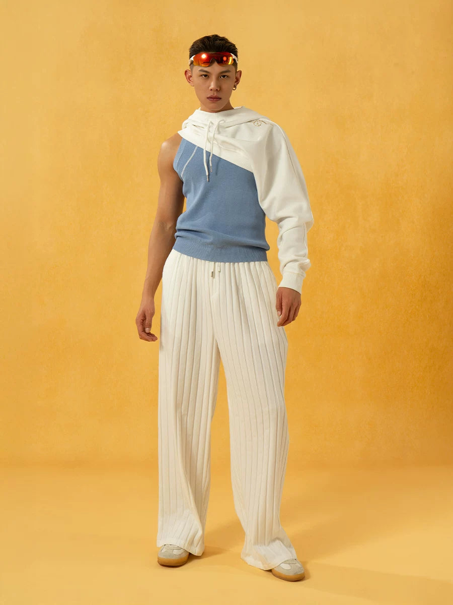 Off-White Single-sleeve Off-shoulder Loose Crop Hoodie