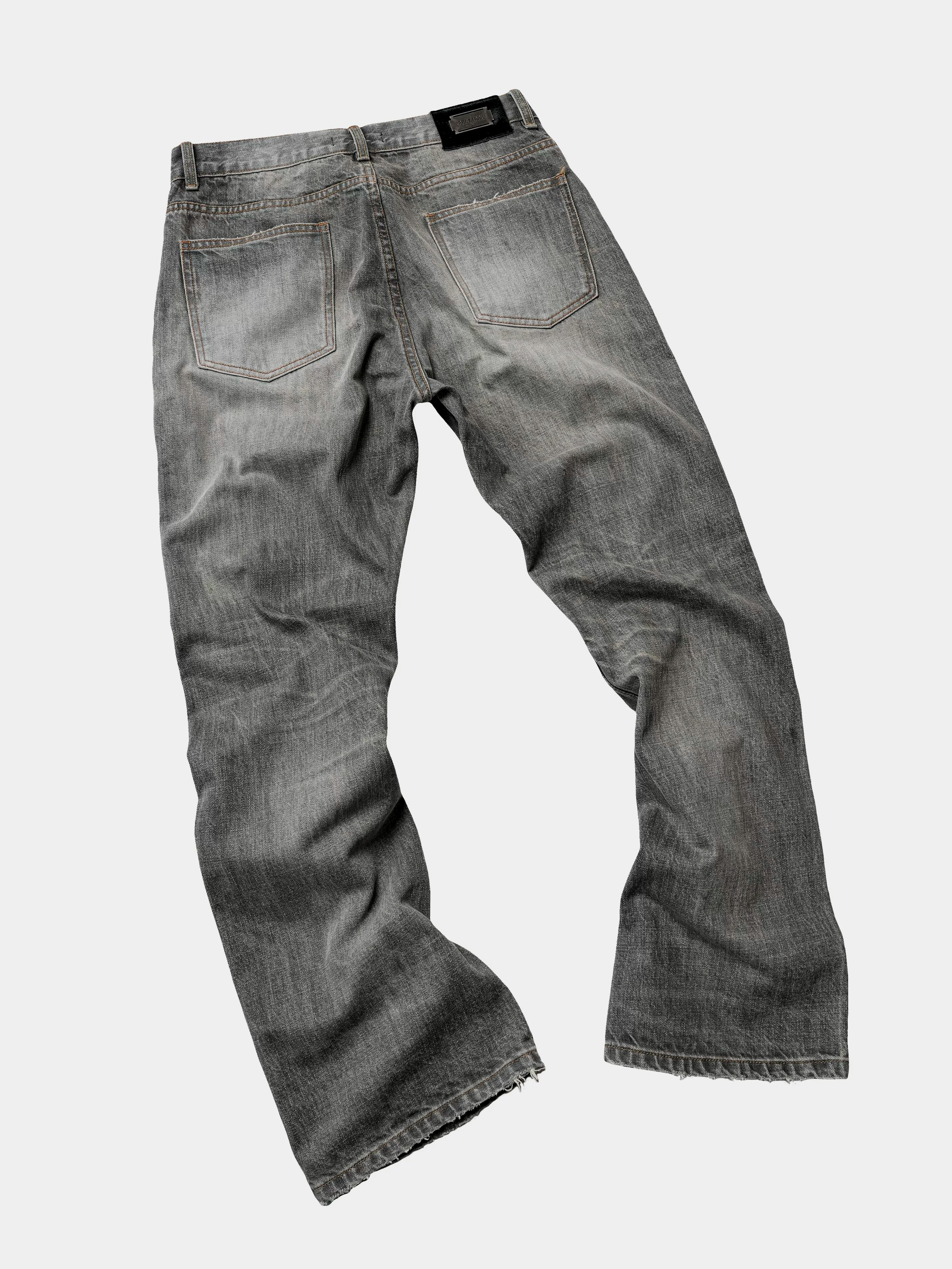 Cream Gray Washed Straight Leg Jeans